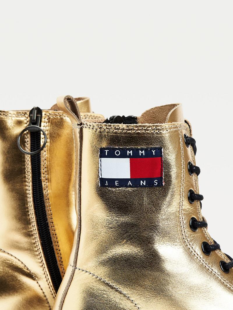 Női Tommy Hilfiger Gold Bőr Boot Arany | HU 581RVD